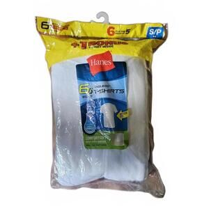 NEW HANES Boys T-Shirts 6 Pack Sz Small 6-8 White Tagless ComfortSoft